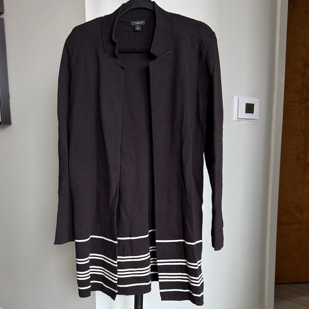 Ann Taylor Black Cardigan with White Stripes